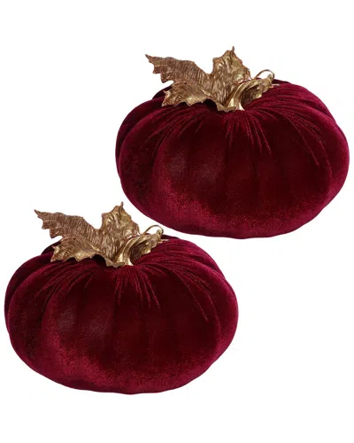 Mark Roberts Handmade Set Of 2 Velvet Pumpkins Small - 8.5 X 6in In Red