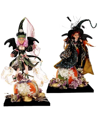 Mark Roberts Handmade Set Of 2 Witch On Pumpkins In Multi