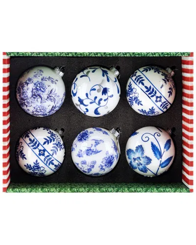 Mark Roberts Handmade Set Of 6 Assorted Blue/ivory Ornaments In Multi