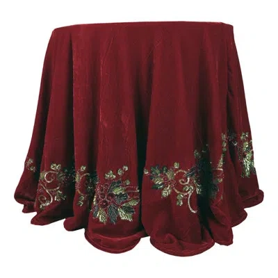 Mark Roberts Holly Berry Table Cloth - 90 Inches Diameter In Blue;green;red;gold