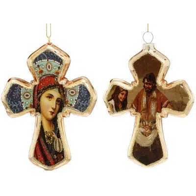 Mark Roberts Holy Family Cross Ornament,  5.5 Inches Set Of 6 In Blue;red;gold