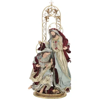 Mark Roberts Holy Family On Creche - 41.5 Inches In Light Blue,gold,red