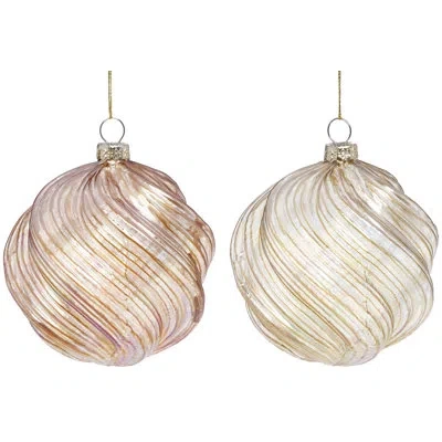 Mark Roberts Iridescent Swirl Ball Ornament, Assortment Of 2 - 4 Inches In Neutral