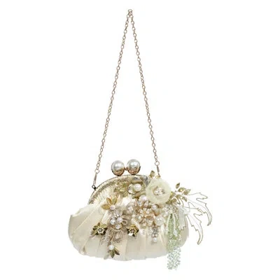 Mark Roberts Ivory Bag, Pleated Ornament - 7.5 X 7 Inches In White;green;gold;beige