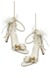 Mark Roberts Ivory Shoe With Diamond Strap Ornament, Set Of 2 In Multi