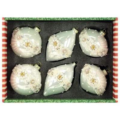 Mark Roberts Jeweled Bloom Ornament, Box Of 6- 4-5 Inches In White
