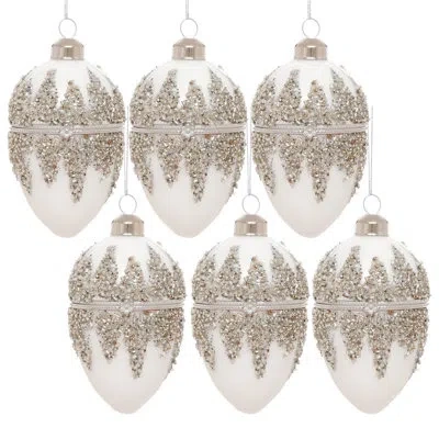 Mark Roberts Jeweled Egg Ornament, Set Of 6 - 3.5 Inches In White