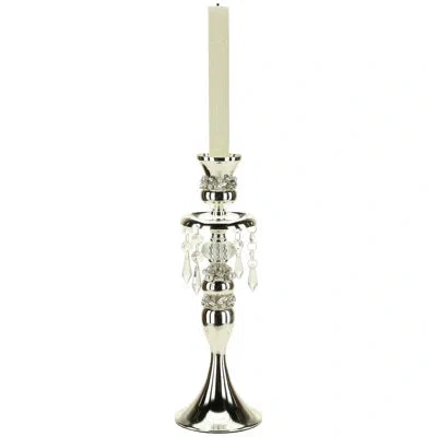 Mark Roberts Jeweled Hanging Crystal Pedestal Candlestick In Silver,clear