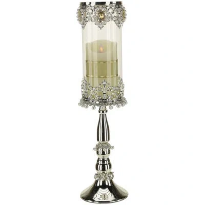 Mark Roberts Jeweled Hurricane Pillarholder, Small - 19.5 Inches In Silver,clear