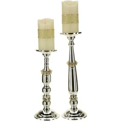Mark Roberts Jeweled Pillar Candlestick In Silver,gold