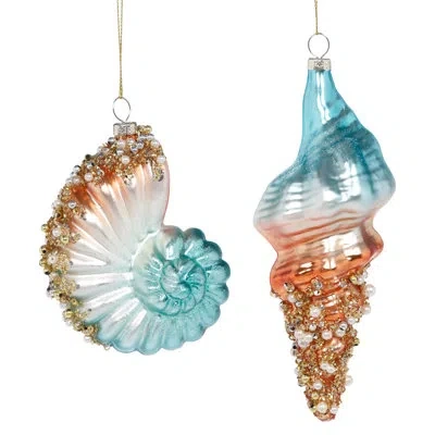 Mark Roberts Jeweled Shell Ornament - 4 To 7 Inches, Set Of 6 In Blue;white;pink;gold