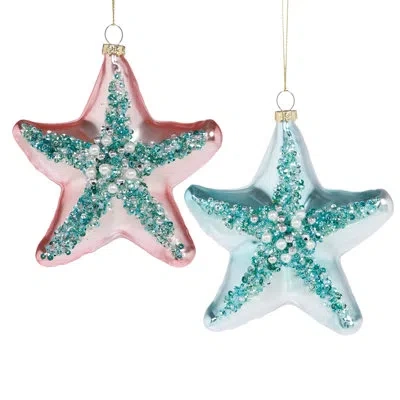 Mark Roberts Jeweled Starfish Ornament - 5 Inches Set Of 12 In Blue;pink