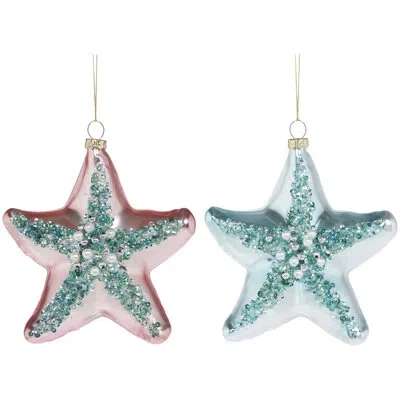 Mark Roberts Jeweled Starfish Ornament, Assortment Of 2 - 5 Inches In Blue