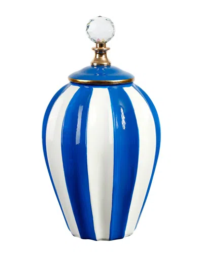 Mark Roberts Large 13in Classic Stripe Vase With Lid In Blue