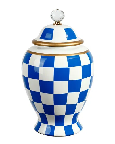 Mark Roberts Large Checkered Urn With Lid In Blue