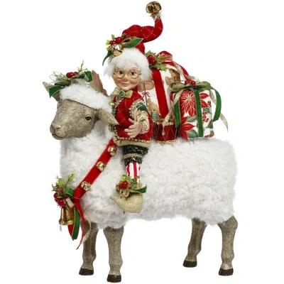 Mark Roberts Little Lamb And Elf - 14 Inches In White,red,green,brown