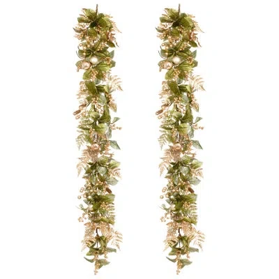 Mark Roberts Luxe Leaf Berry Garland, Set Of 2 - 5 Feet In Green
