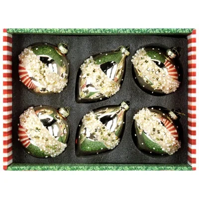 Mark Roberts Luxe Pearl Bead Ornament, Box Of 6- 4-5 Inches In Green