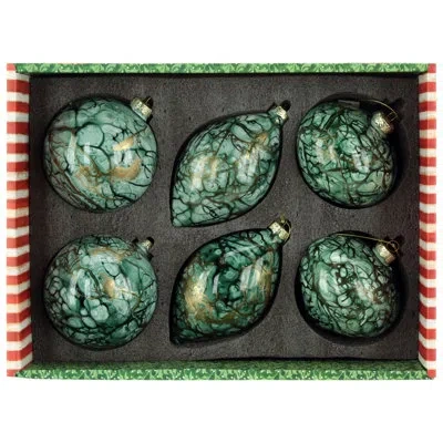 Mark Roberts Marbled Ornament, Box Of 6- 4-5 Inches In Green