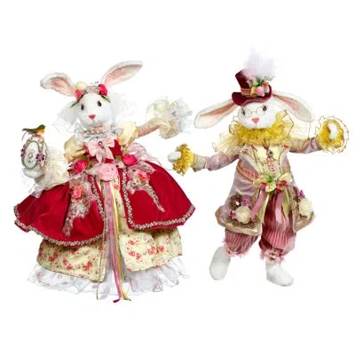 Mark Roberts Mr & Mrs Cotton Tail Rabbit, Medium - 23-24 Inches Set Of 2 In Yellow;pink;white