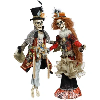 Mark Roberts Mr. And Mrs. Gothic Skeleton, Large - 31 Inches Set Of 2 In Orange;gold;silver;cream;blue;black