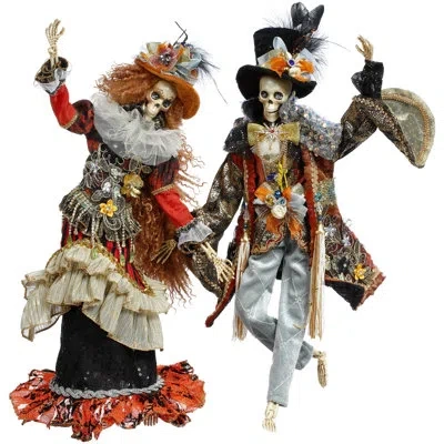 Mark Roberts Mr. And Mrs. Gothic Skeleton, Small - 20 Inches Set Of 2 In Orange;gold;silver;cream;blue;black