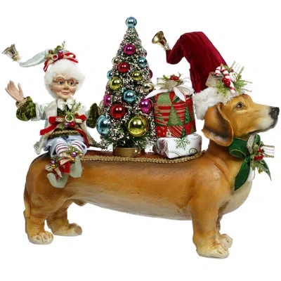 Mark Roberts Nothing But A Hound Dog And Elf - 15 Inches In Brown,green,red,white
