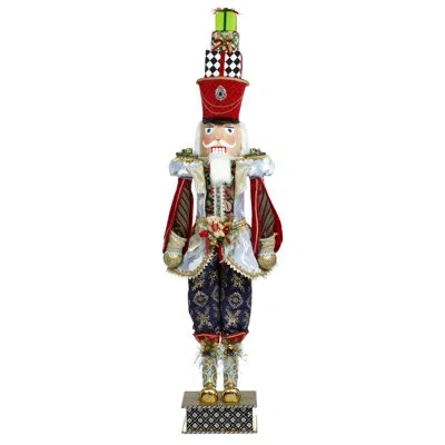 Mark Roberts Nutcracker With Present, Large - 58.5 Inches In Gold;silver;blue;white;green;red
