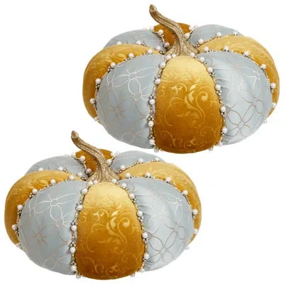 Mark Roberts Pearl Pumpkin, Aqua/tan, Set Of 2 -11.5 X 8.5 Inches In Yellow