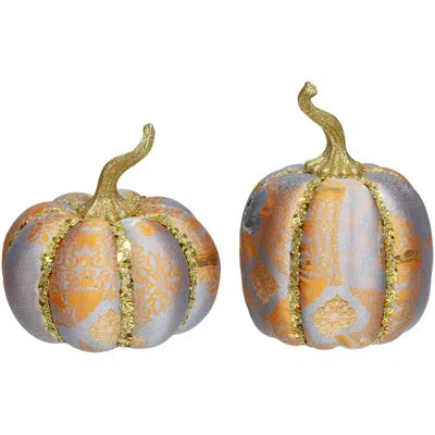 Mark Roberts Plaid Orange Pumpkin, Set Of 2 - 8 X 5 Inches In Multi