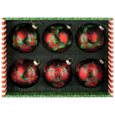 Mark Roberts Plaid Poinsettia Ornament, Box Of 6 - 4 Inches In Red