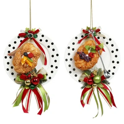 Mark Roberts Plate Polka Dots With Sweets Ornament - 8 Inches  Set Of 2 In Black;white;green;red;gold