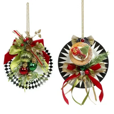 Mark Roberts Plate With Cup Ornament - 6.5 Inches  Set Of 2 In Black;white;green;red;gold