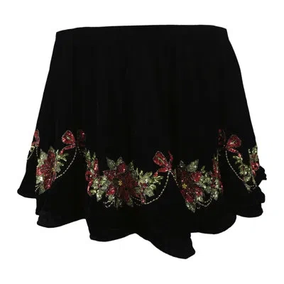 Mark Roberts Poinsettia Table Cloth - 90 Inches Diameter In Black;green;red;gold