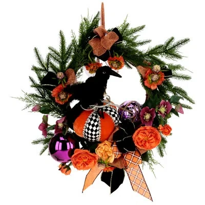Mark Roberts Pumpkin With Crow Wreath - 31 Inches In Multi
