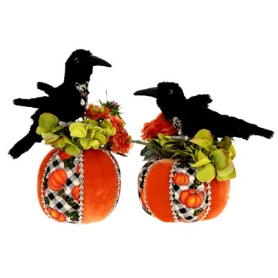Mark Roberts Pumpkins With Crows - 11-13.5 Inches Set Of 2 In Orange