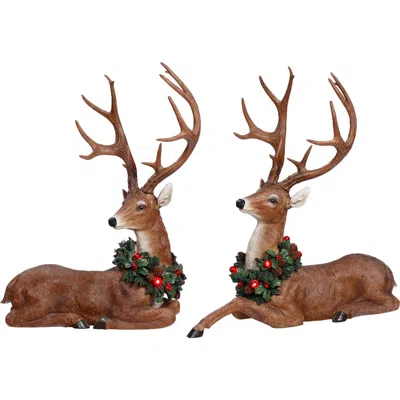 Mark Roberts Reindeer With Wreath, Set Of 2 In Brown