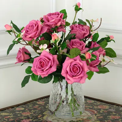 Mark Roberts Roses In Crackle Vase Floral Arrangement In Pink