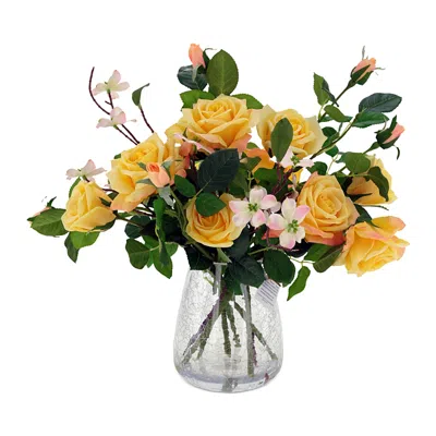 Mark Roberts Roses In Crackle Vase Floral Arrangement In Yellow