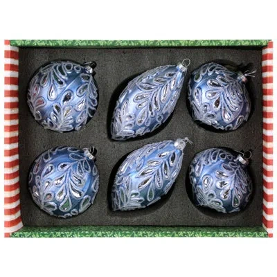 Mark Roberts Scrolled Leaf Ornament, Box Of 6- 4-5 Inches In Blue