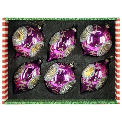 Mark Roberts Scrolled Reflector Ornament, Box Of 6 - 4 Inches In Purple