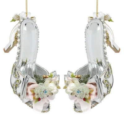 Mark Roberts Silver Shoe Slip-on With Trim Ornament - 3 X 8 Inches Set Of 2 In Blue;green;pink;gold;silver