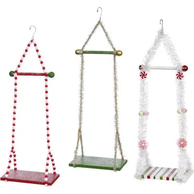 Mark Roberts Single Elf Swing, Medium - 9x18 Inches -set Of 3 In Pink;gold;white;green;red