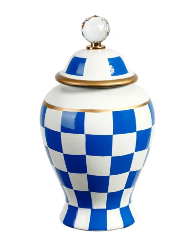 Mark Roberts Small Checkered Urn With Lid In Blue