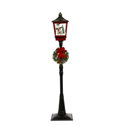 Mark Roberts Snowing Lamp Post With Elf And Rocking Horse - 72 Inches In Black,red,green,white