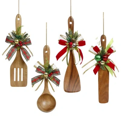 Mark Roberts Spoon With Trims Ornament - 10-12.5 Inches Set Of 4 In Brown;green;red;gold