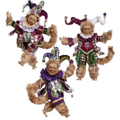 Mark Roberts Spring 3 - Piece Mardi Gras Monkey Figurines & Collectibles Set In Purple,brown,pink,green