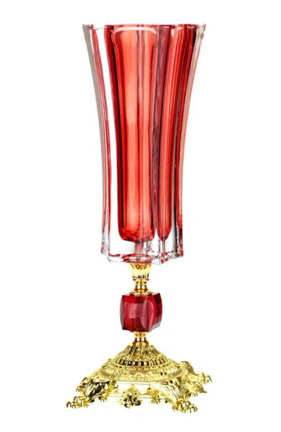 Mark Roberts Stately Fluted Pedestal Vase In Red