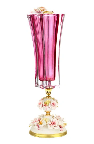 Mark Roberts Stately Rose Pedestal Vase In Pink
