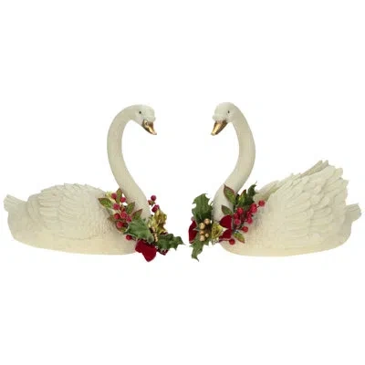 Mark Roberts Trimmed Holiday Swan, Set Of 2 -16 X 14 Inches In Gold;white;green;red